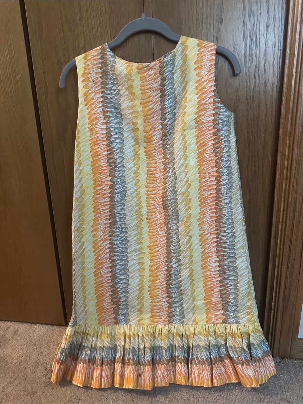 Vintage Yellow Orange Gray Striped Mini Dress